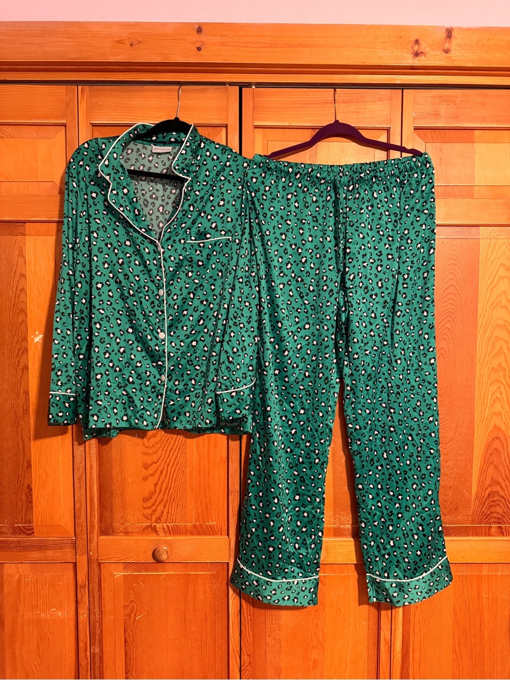 Serenedelicacy Green Leopard Print Two-Piece Pajama Set